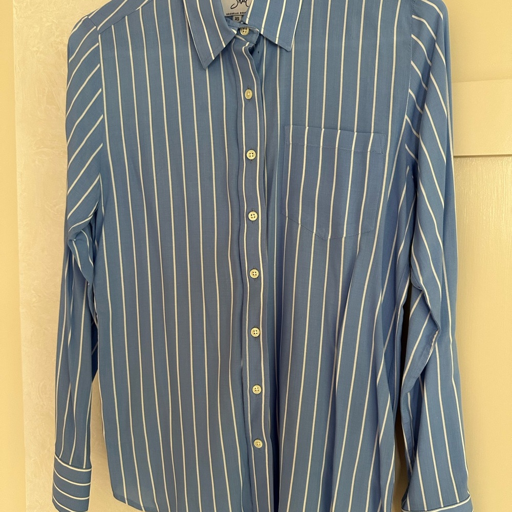 The Shirt by Rochelle Behrens Classic Blue with White Stripes Blouse